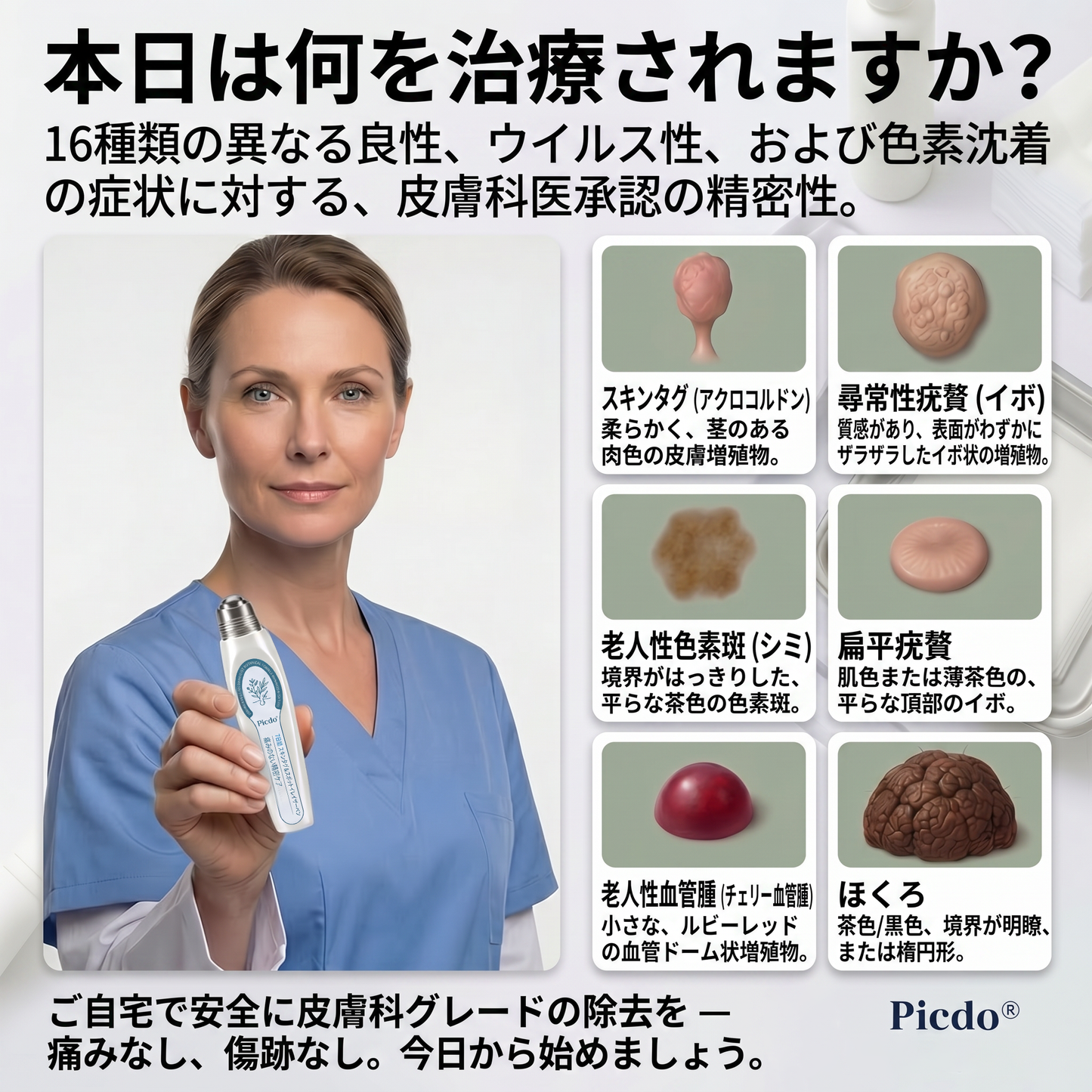 🌼公式ブランドストア  𝐏i𝐜𝐝o® 𝟕日間イボ&シミ消し(痛みも傷跡もゼロのローラーボール)